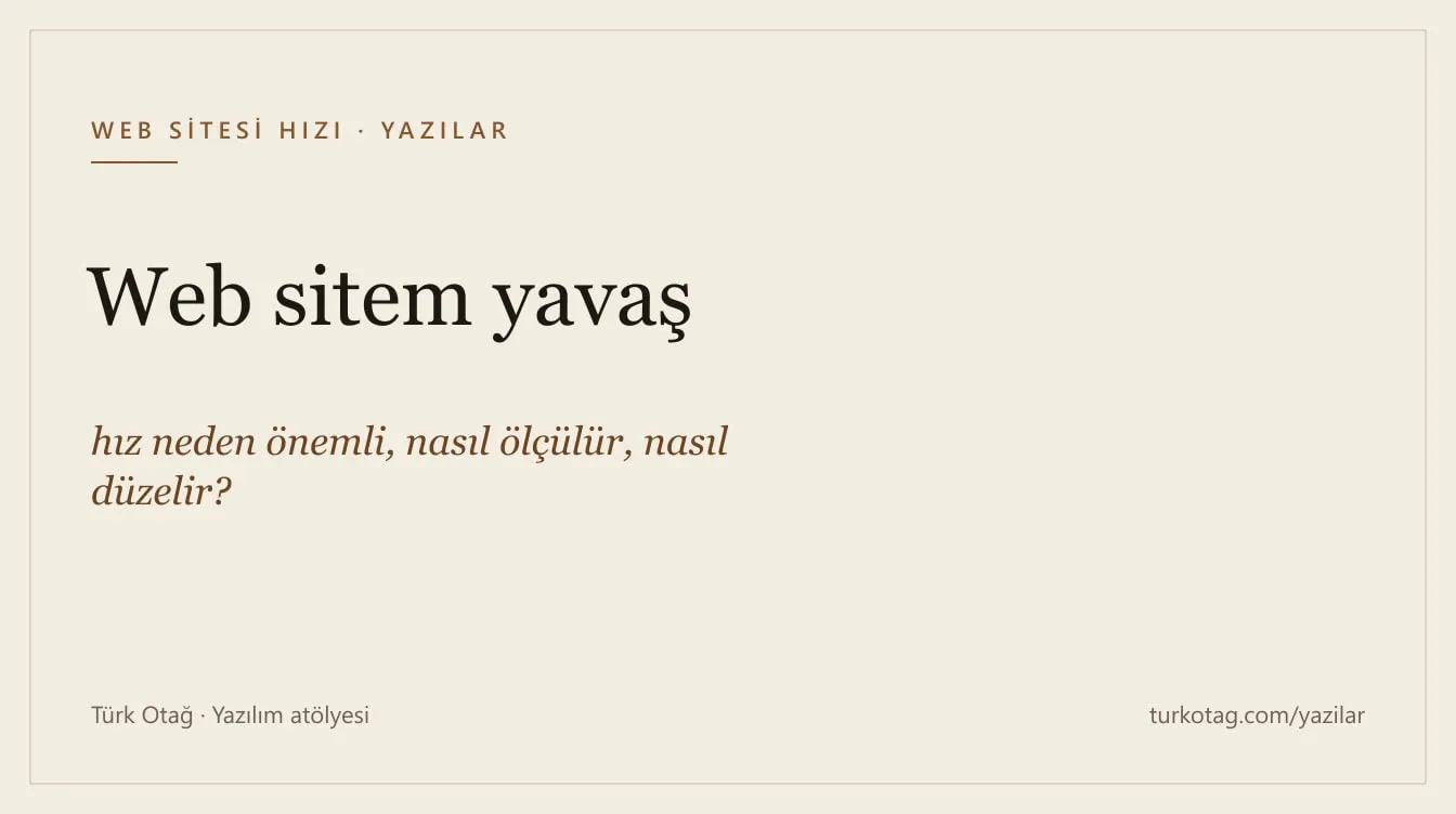 Krem zemin üzerinde koyu serif harflerle yazının başlığı: Web sitem yavaş: hız neden önemli, nasıl ölçülür, nasıl düzelir?